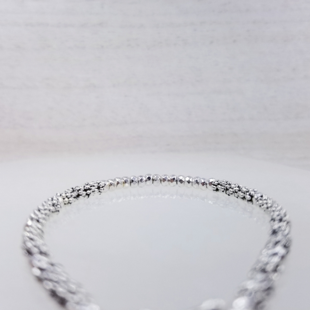 Silver Beaded Hematite Stackable Toggle Bracelet - Picture 8 of 9